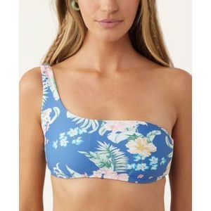NWT O'Neill Tulum Tropical Monterey One-Shoulder Bikini Top Blue  S